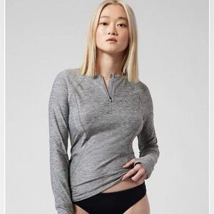 Athleta Heather Gray Long Sleeve Quarter Zip Top